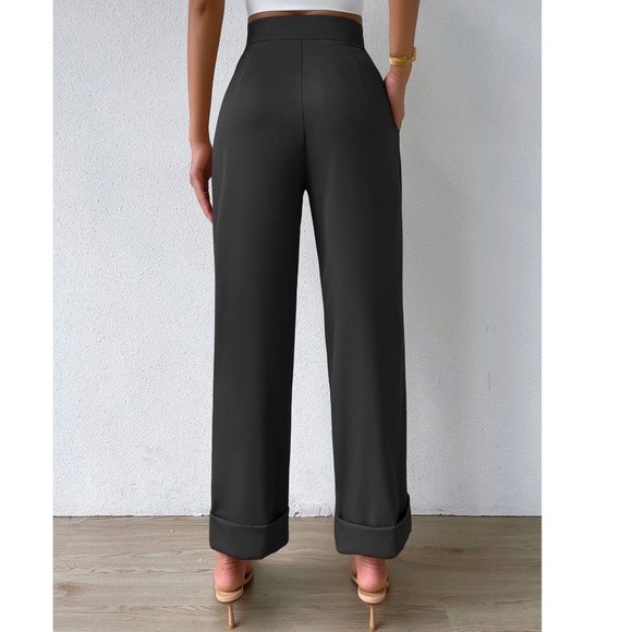 Classic Pleated Cuff Hem High Waisted Trouser Pants - Picture 2 of 5